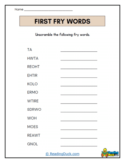 Word Scramble Worksheet