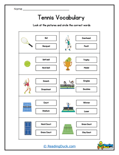 Tennis Choices Worksheet