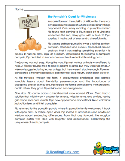 Pip's Pumpkin Adventure Worksheet