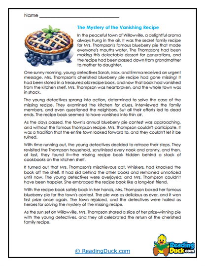 Recipe Mystery Worksheet