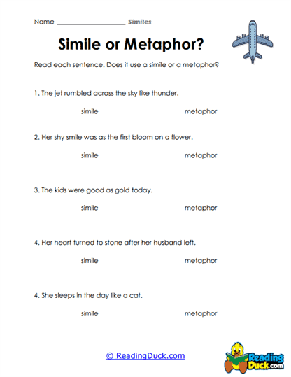 Simile or Metaphor? Worksheet