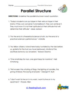 Parallel Structure Worksheets | Grammar Skills | Reading Duck.com