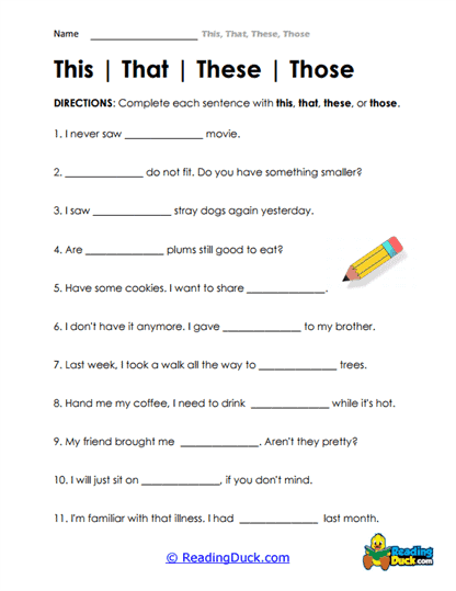 Sentence Fill Worksheet