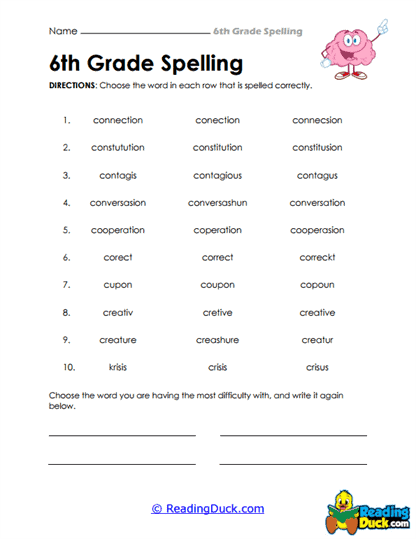 Spelling Choices Worksheet