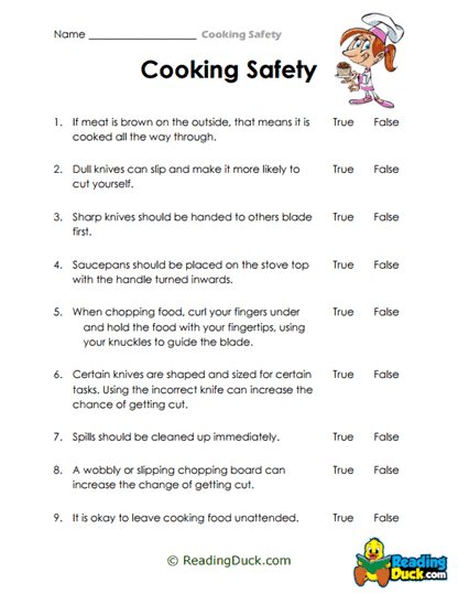 True or False Safety Worksheet