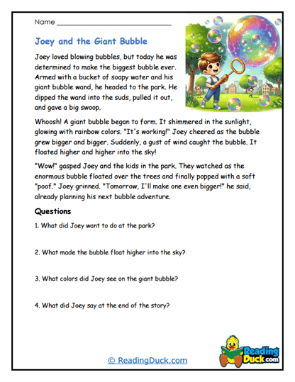 Bubble Adventure Worksheet