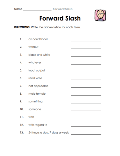 Slash Speak Worksheet