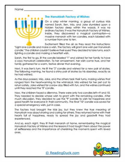 Wishing Menorah Worksheet