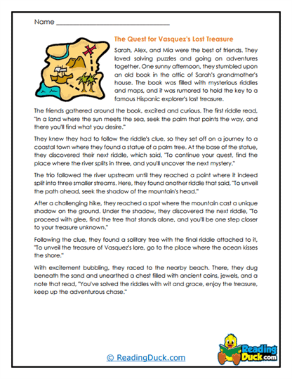 Treasure Quest Worksheet
