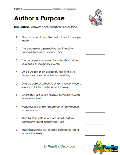 True-False Purpose Worksheet