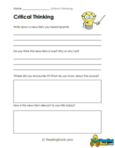 Critical Thinking Worksheets | Reading Skills | Reading Duck.com