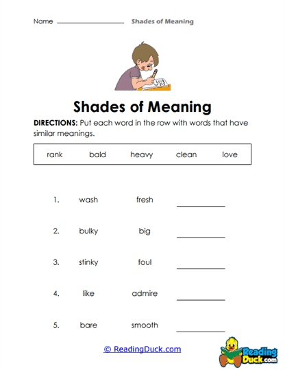 Synonym Sort Worksheet