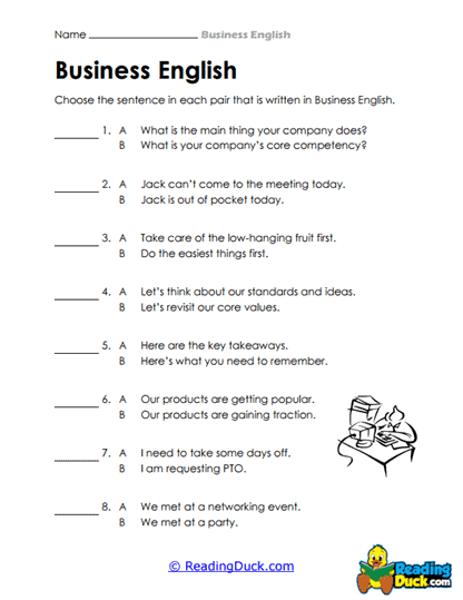 Business Speak Worksheet