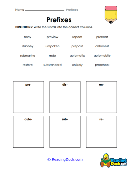 Prefix Sort Worksheet