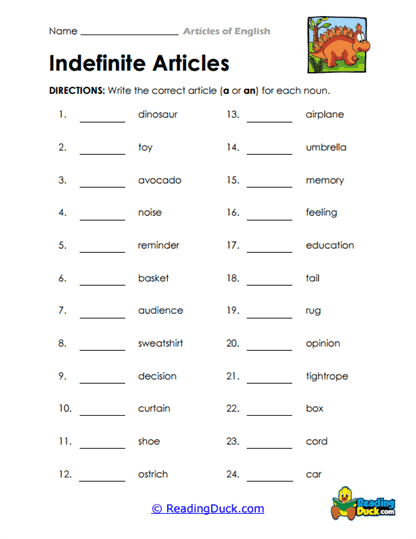 Indefinite Safari Worksheet