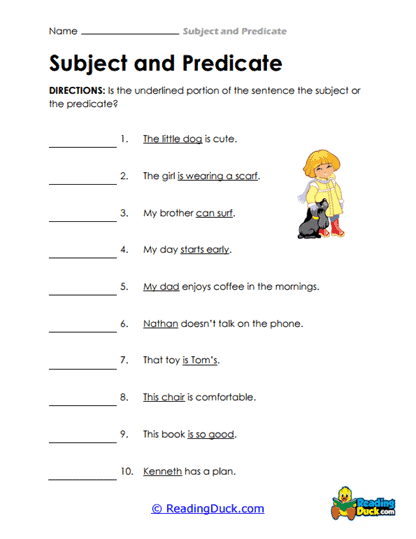 Subject or Predicate Worksheet