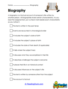 Biography Writing Worksheets | Reading Duck.com