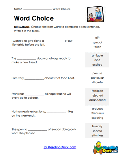 Word Fit Worksheet