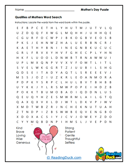 Motherly Traits Worksheet
