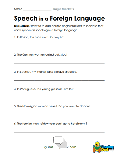 Foreign Speech Marks Worksheet