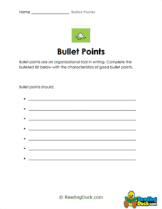Bullet Point Worksheets | Punctuation Collection | Reading Duck.com