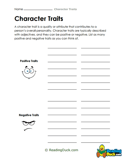 Trait Tally Worksheet