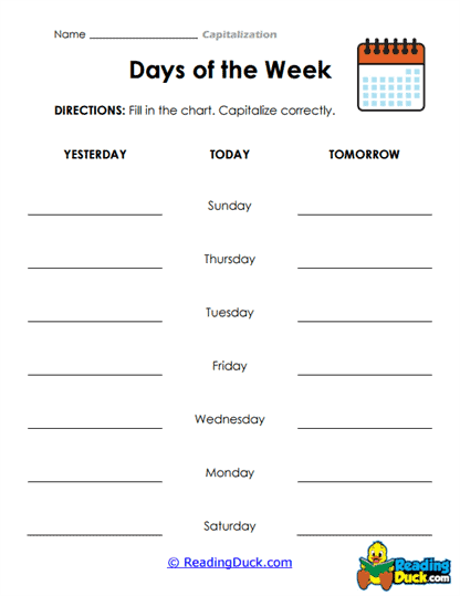 Day Capitals Worksheet