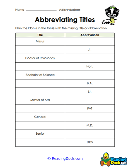 Title Trims Worksheet