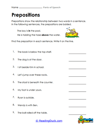 Preposition Quest Worksheet