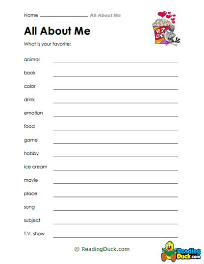 Favorite Finds Worksheet