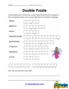 Double Puzzle Example Double Puzzle Worksheets | Vocabulary | Reading Duck.com