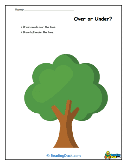 Over or Under Worksheets | Position Words | Reading Duck.com