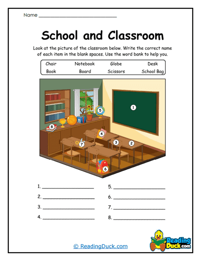 School Vocabulary Words Worksheets