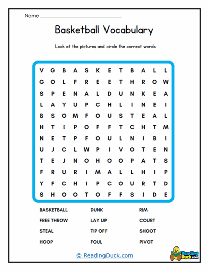 Word Search Dunk Worksheet