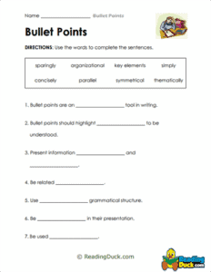 Bullet Point Worksheets | Punctuation Collection | Reading Duck.com
