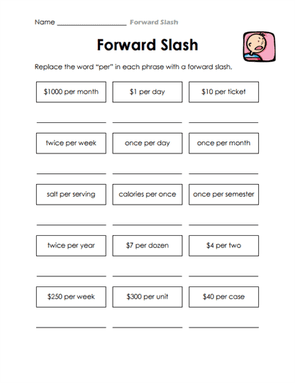 Forward Slash Worksheets