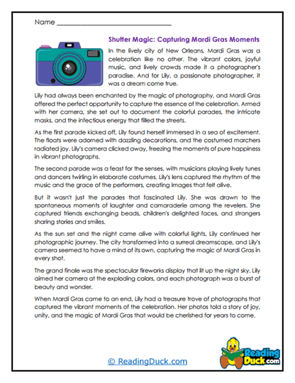 Shutterbug's Mardi Gras Worksheet