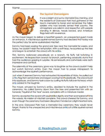 Squirrel Shenanigans Worksheet