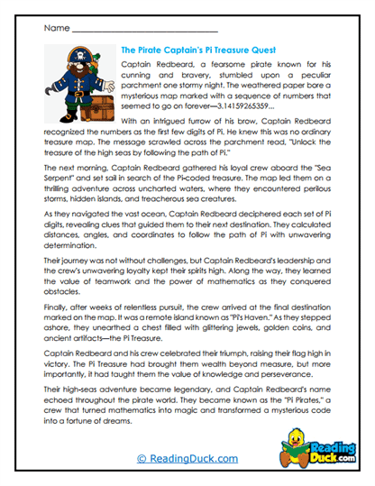 Pirate's Pi Treasure Worksheet