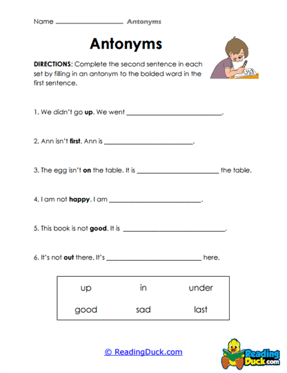 Sentence Antonyms Worksheet