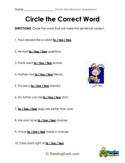 To-Too-Two Time Worksheet