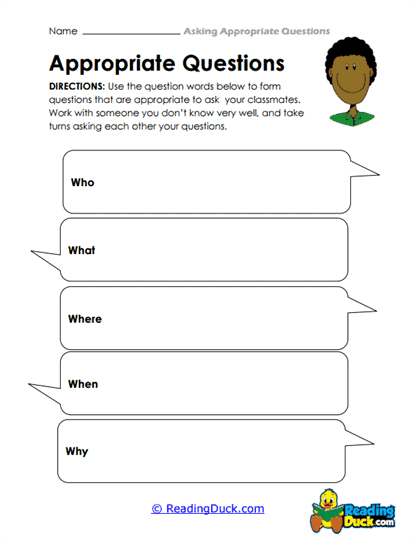 Question Starters Worksheet