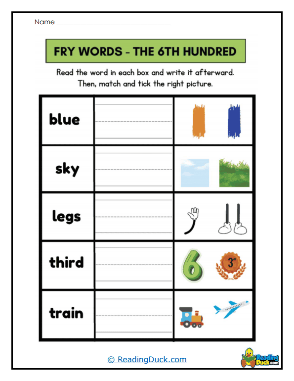 Word & Picture Pair Worksheet