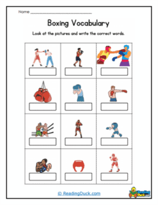 Boxing Vocabulary Word Worksheets | Reading Duck.com