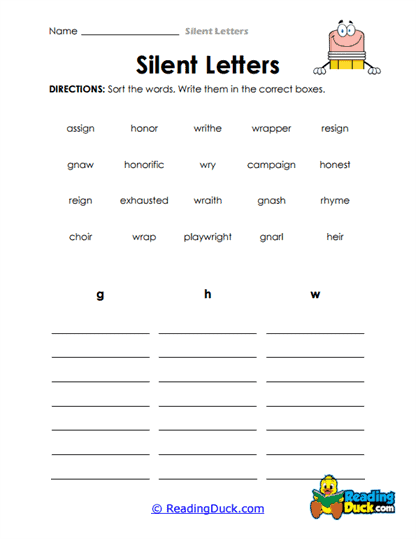 Silent Sort Worksheet