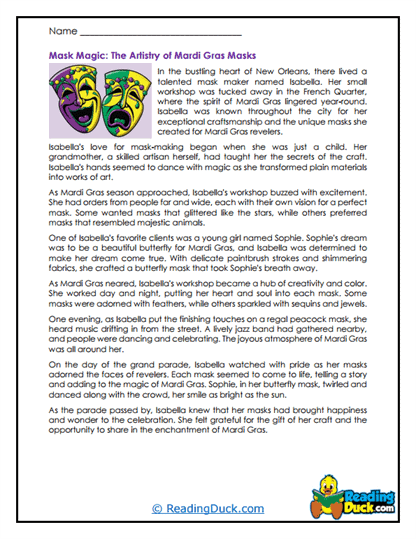 Mardi Gras Mask Magic Worksheet