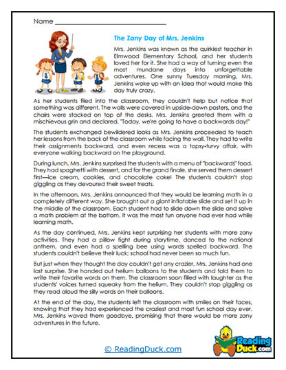 Zany Classroom Worksheet