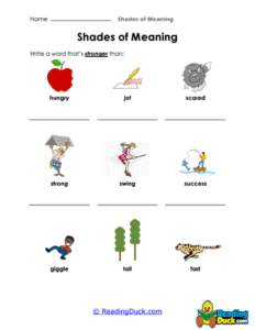 Shades of Meaning Worksheets | Reading Skills | Reading Duck.com