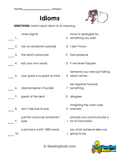 Match the Meaning Worksheet