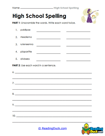 Unscramble & Sentence Challenge Worksheet